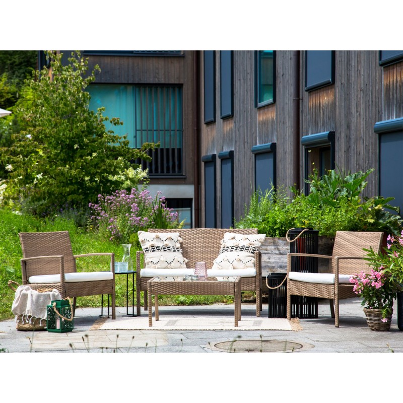 Zestaw ogrodowy z technorattanu 4-osobowy jasnobrązowy MARSALA