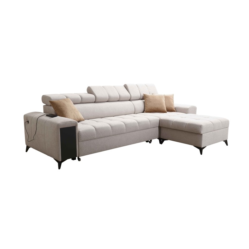 Venna I mini corner sofa with a sleeping function and USB port in Plush fabric, Avra 7