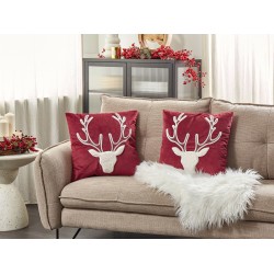 Zestaw 2 poduszek dekoracyjnych BICOCCA Welur 45 x 45 cm Bordowy Wzór świąteczny