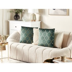 Zestaw 2 poduszek dekoracyjnych ALYSSUM Welur 45 x 45 cm Ciemnozielony Wzór marokańskiej koniczyny