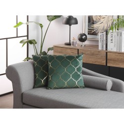 Zestaw 2 poduszek dekoracyjnych ALYSSUM Welur 45 x 45 cm Ciemnozielony Wzór marokańskiej koniczyny