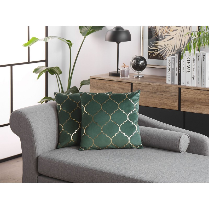 Zestaw 2 poduszek dekoracyjnych ALYSSUM Welur 45 x 45 cm Ciemnozielony Wzór marokańskiej koniczyny