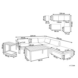 Narożnik ogrodowy ze stolikiem dla 5 osób MESSINA Lewostronny Metal Beżowy