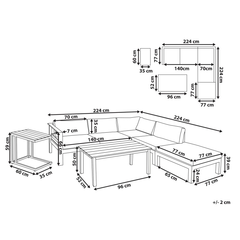Narożnik ogrodowy ze stolikiem dla 5 osób MESSINA Lewostronny Metal Beżowy