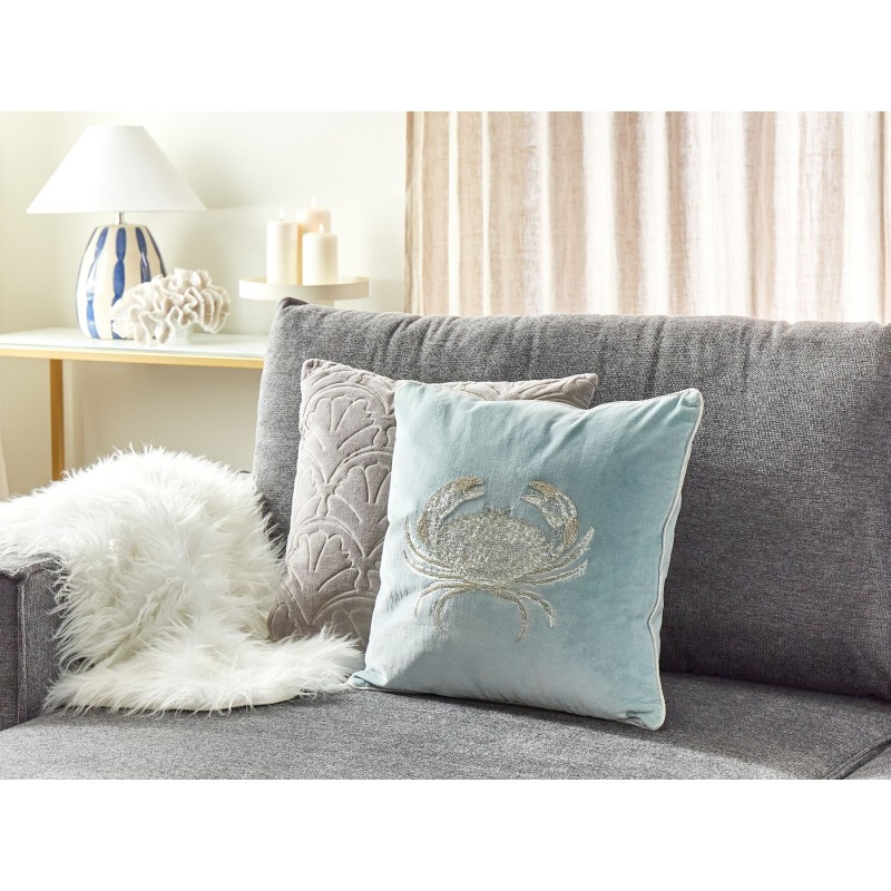Poduszka dekoracyjna BOSSIELLA Welur 45 x 45 cm Błękitny Wzór zwierzęcy