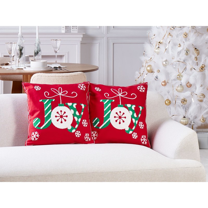 Zestaw 2 poduszek dekoracyjnych GINGERBREAD Bawełna 45 x 45 cm Czerwony Wzór świąteczny