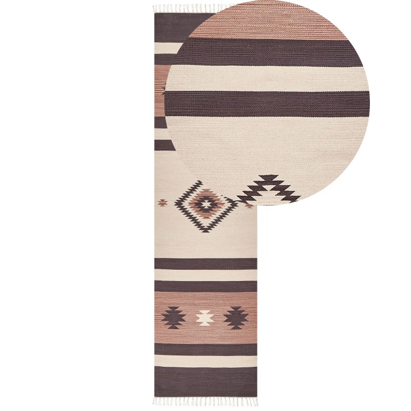 Dywan bawełniany kilim 80 x 300 cm beżowo-brązowy ARAGATS
