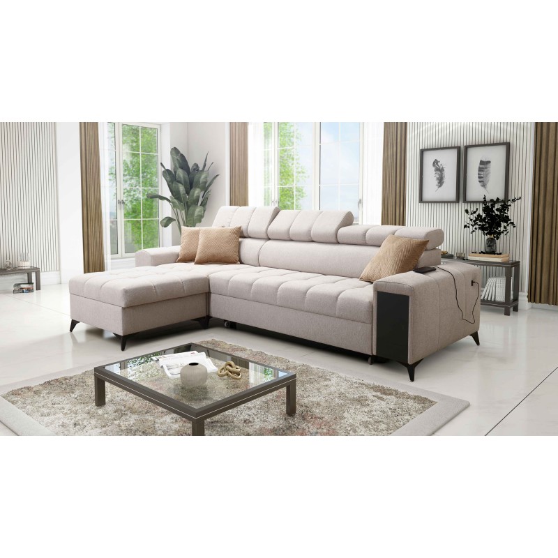 Venna I Mini Corner Sofa with Sleeping Function and USB Port in Plush Fabric, Avra 17