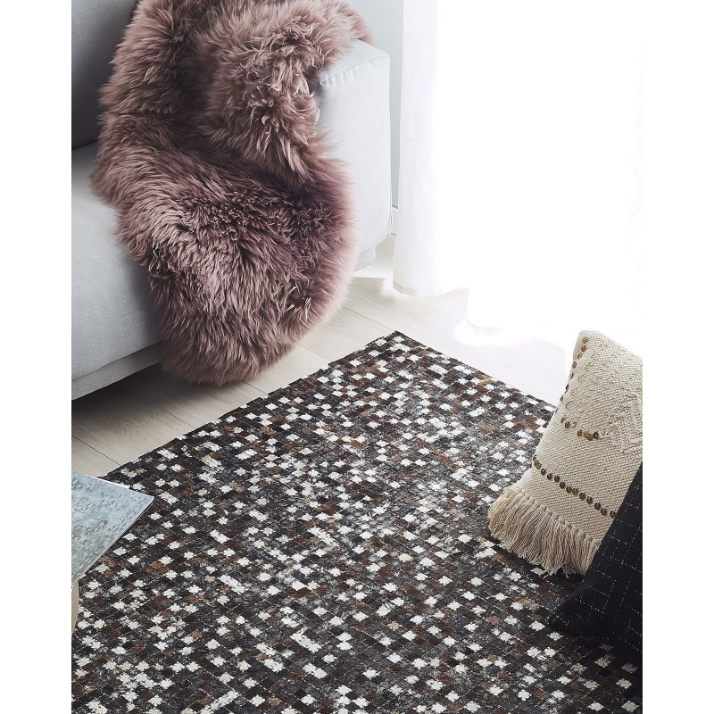 Dywan patchwork skórzany 140 x 200 cm brązowy AKKESE