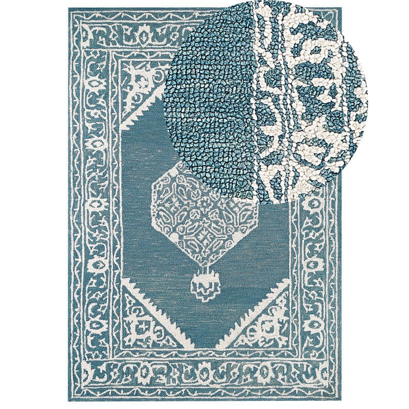 Dywan wełniany 160 x 230 cm biało-niebieski GEVAS