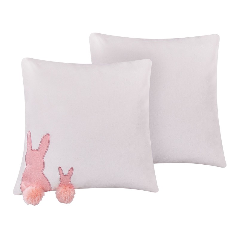 2 bawełniane poduszki dekoracyjne z motywem królika 45 x 45 cm białe PHLOX