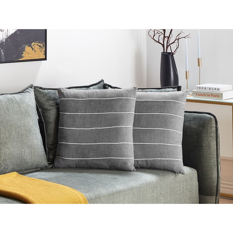 Zestaw 2 poduszek dekoracyjnych MILAS Len 50 x 50 cm Szary W paski