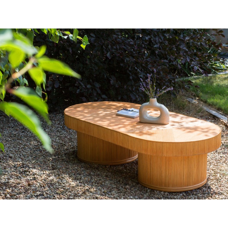 Stolik ogrodowy rattanowy 150 x 70 cm jasne drewno AIROLE