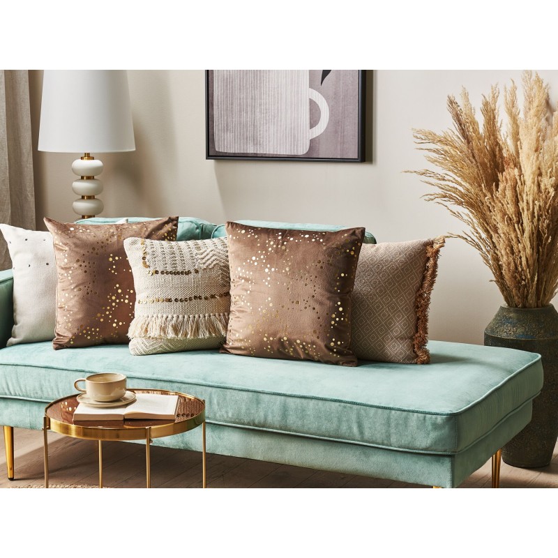 Zestaw 2 poduszek dekoracyjnych POPPY Welur 45 x 45 cm Brązowy Wzór abstrakcyjny