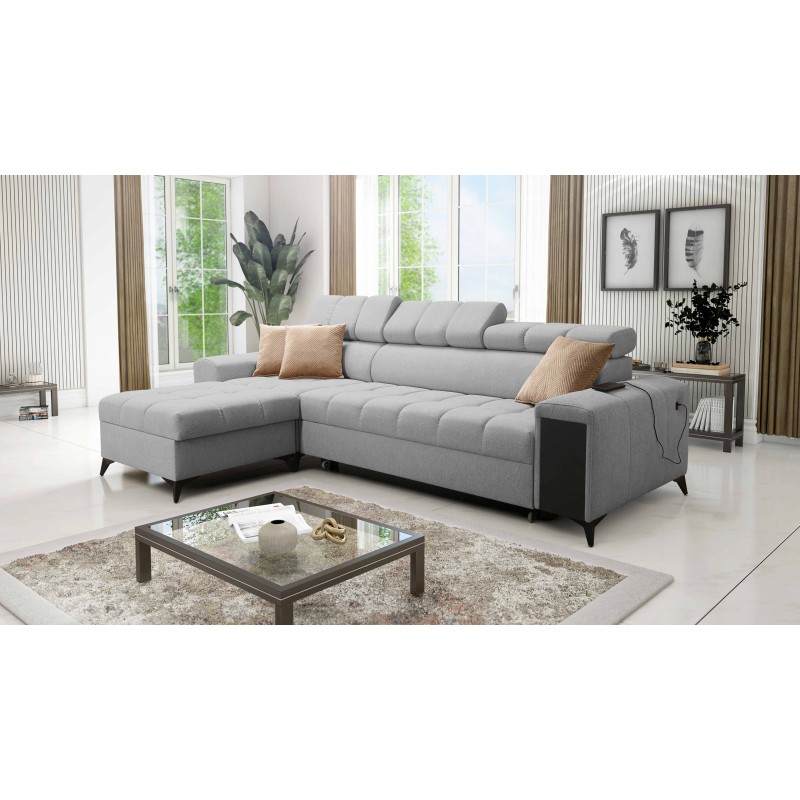 Venna I Mini Corner Sofa with Sleeping Function and USB Port in Plush Fabric, Avra 16