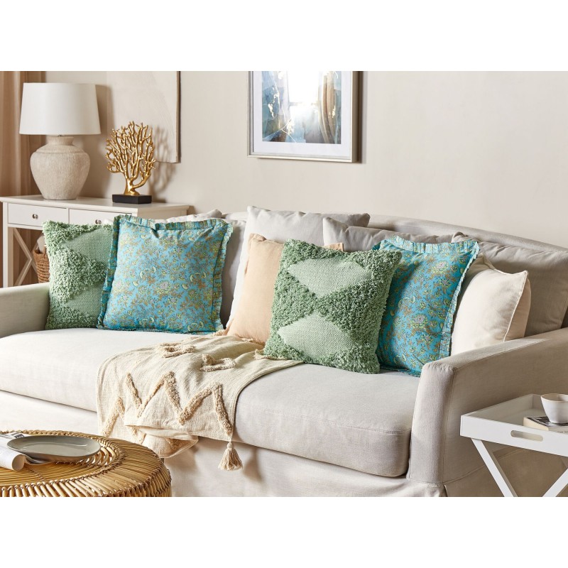 Zestaw 2 poduszek dekoracyjnych AMOENA Bawełna 45 x 45 cm Niebieski Wzór kwiatowy