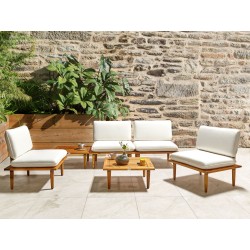 Zestaw ogrodowy ze stolikiem dla 4 osób FRASCATI Modułowy Certyfikowane drewno akacjowe Złamana biel