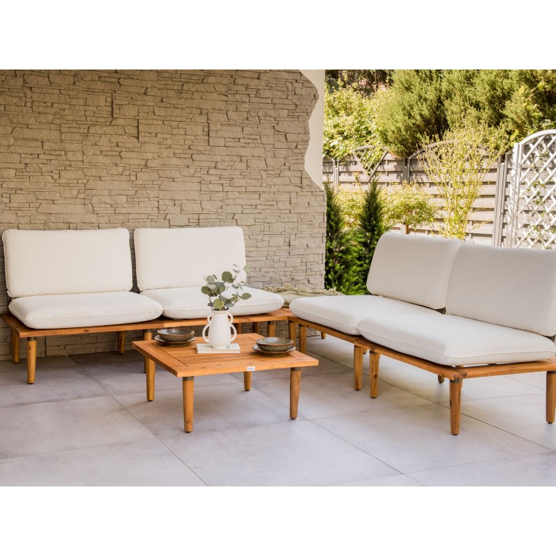 Zestaw ogrodowy ze stolikiem dla 4 osób FRASCATI Modułowy Certyfikowane drewno akacjowe Złamana biel