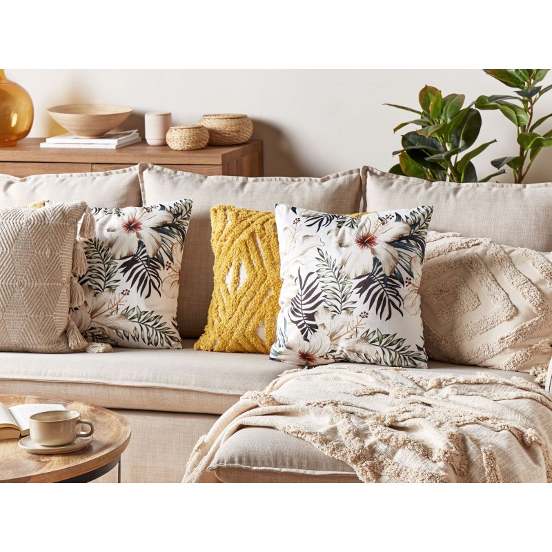 Poduszka dekoracyjna OKRA Welur 45 x 45 cm Kolorowy Wzór roślinny