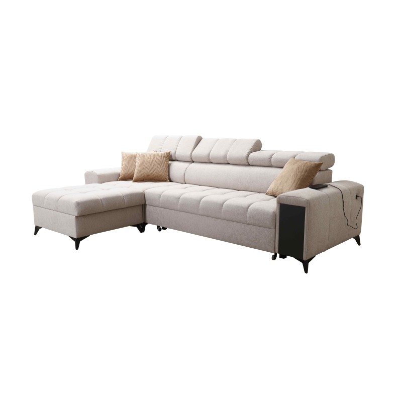 Venna I Mini Corner Sofa with Sleeping Function and USB Port in Plush Fabric, Avra 12