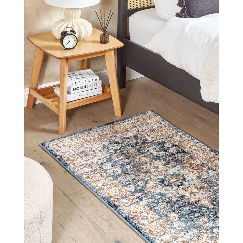 Dywan 80 x 150 cm beżowy z niebieskim DVIN