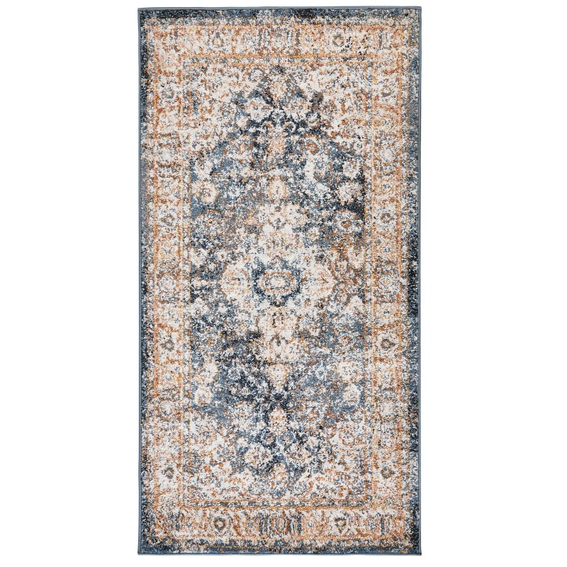 Dywan 80 x 150 cm beżowy z niebieskim DVIN