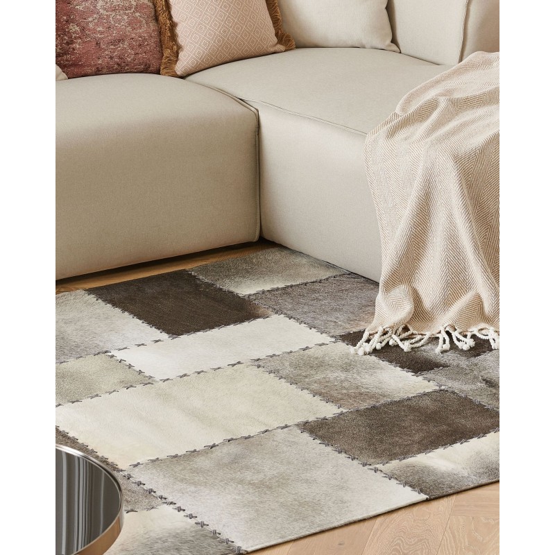 Dywan patchwork skórzany brązowoszary 160 x 230 cm PERVARI