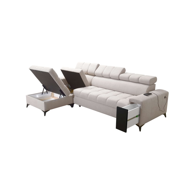 Venna I mini corner sofa with a sleeping function and USB port in Plusz fabric, Avra 11