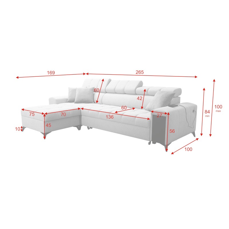 Ecksofa Venna I mini mit Schlaffunktion und USB-Anschluss in Plüschstoff, Avra 11