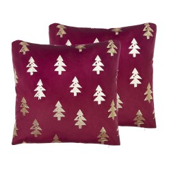 Zestaw 2 poduszek dekoracyjnych CUPID Welur 45 x 45 cm Czerwony Wzór świąteczny
