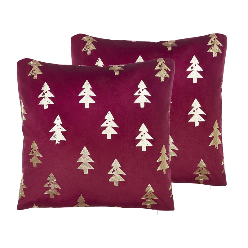 Zestaw 2 poduszek dekoracyjnych CUPID Welur 45 x 45 cm Czerwony Wzór świąteczny