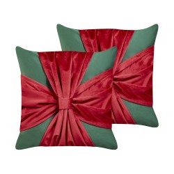 Zestaw 2 poduszek dekoracyjnych MARSHMALLOW Welur 45 x 45 cm Czerwony Zielony Wzór świąteczny