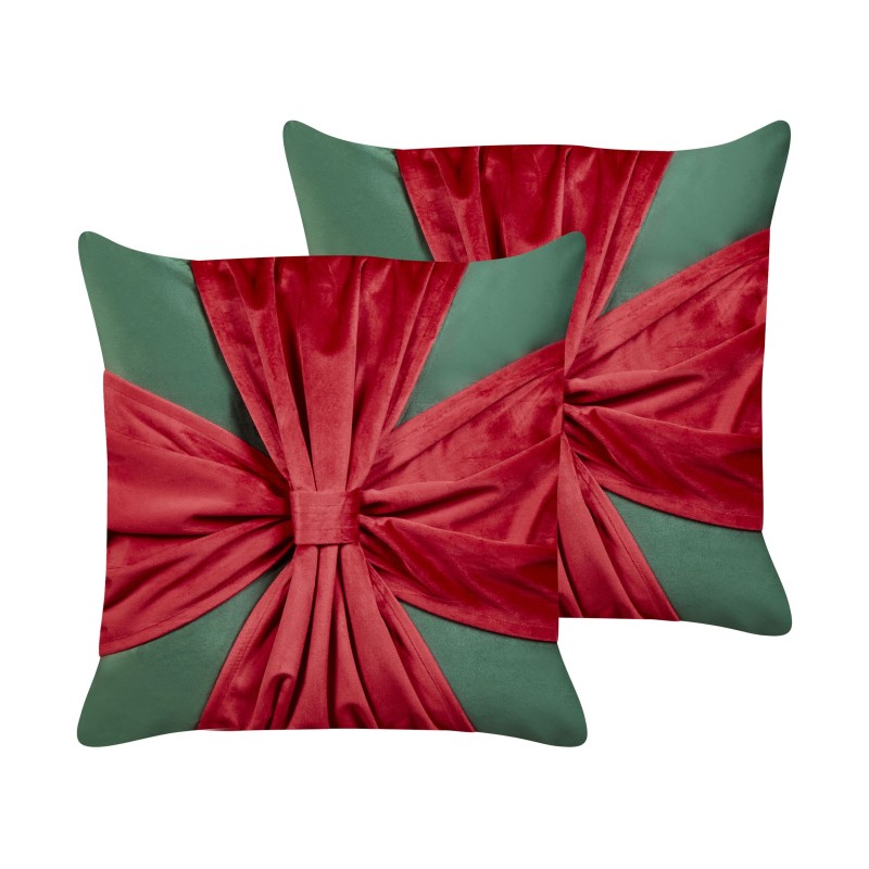Zestaw 2 poduszek dekoracyjnych MARSHMALLOW Welur 45 x 45 cm Czerwony Zielony Wzór świąteczny