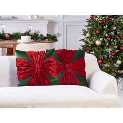 Zestaw 2 poduszek dekoracyjnych MARSHMALLOW Welur 45 x 45 cm Czerwony Zielony Wzór świąteczny