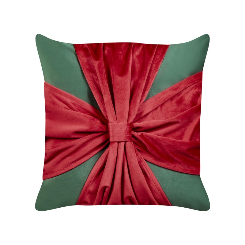 Zestaw 2 poduszek dekoracyjnych MARSHMALLOW Welur 45 x 45 cm Czerwony Zielony Wzór świąteczny