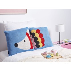 2 bawełniane poduszki dla dzieci z motywem jeża 45 x 45 cm niebieskie PASHOT