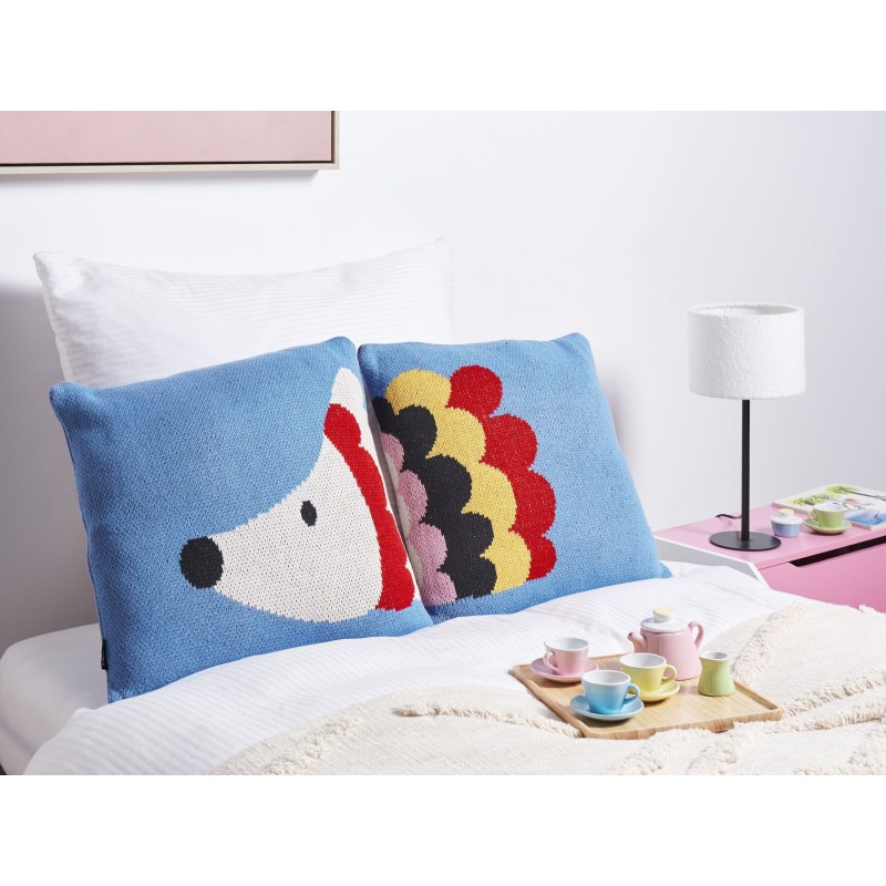 2 bawełniane poduszki dla dzieci z motywem jeża 45 x 45 cm niebieskie PASHOT