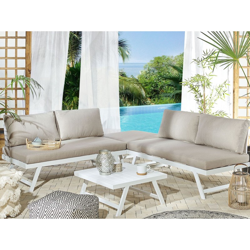 Narożnik ogrodowy ze stolikiem dla 5 osób COCCORINO Metal Beżowoszary