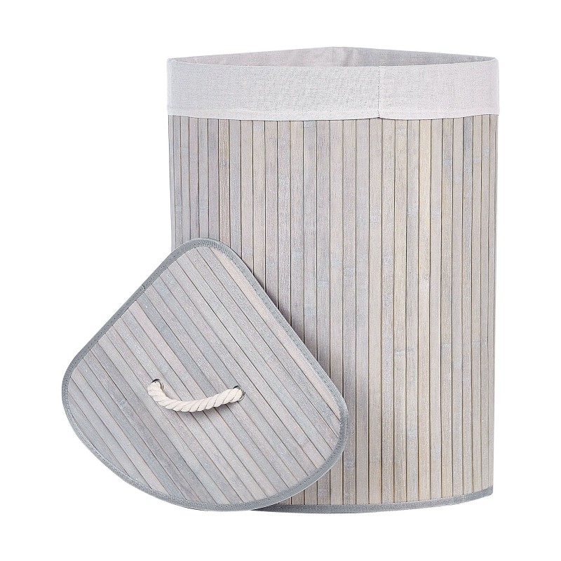 Kosz bambusowy z pokrywą jasnoszary MATARA