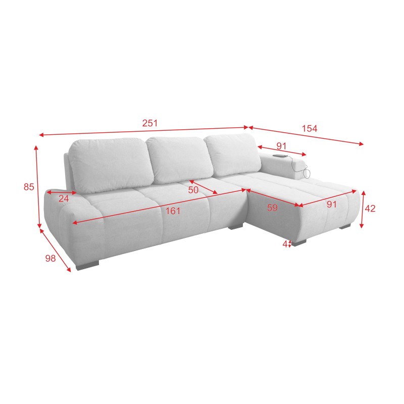 Oscar corner sofa with sleeping function and USB port – Comfort and style in your living room
