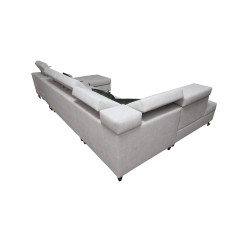 Sofá en forma de U Avanti V con función de cama, lámpara con puerto USB y tela de terciopelo, Whisper 9 + ecopiel negra.