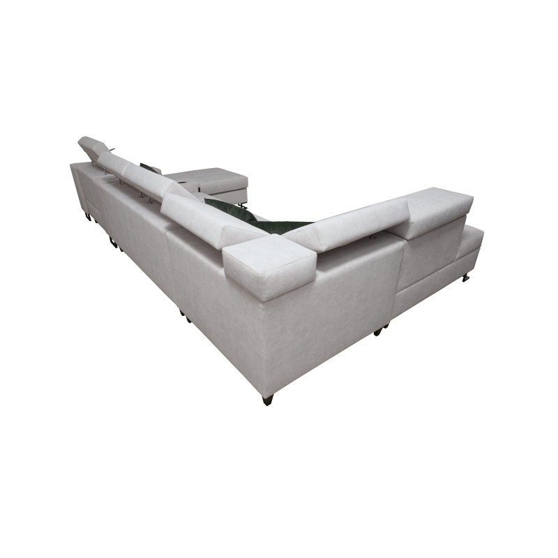 U-shaped Avanti V sectional sofa with a sleeping function, USB port lamp, and velvet fabric, Whisper 9 + black eco-leather