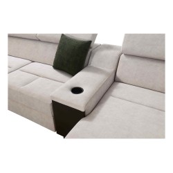 U-förmiges Sofa Avanti V mit Schlaffunktion, Lampe mit USB-Anschluss und Veloursstoff, Whisper 9 + schwarzes Kunstleder