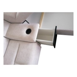 U-förmiges Ecksofa Avanti V mit Schlaffunktion, Lampe mit USB-Anschluss und Samtstoff, Whisper 11 + schwarzes Kunstleder