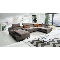U-shaped Avanti V sectional with sleeping function, USB port lamp, and velvet fabric, Whisper 5