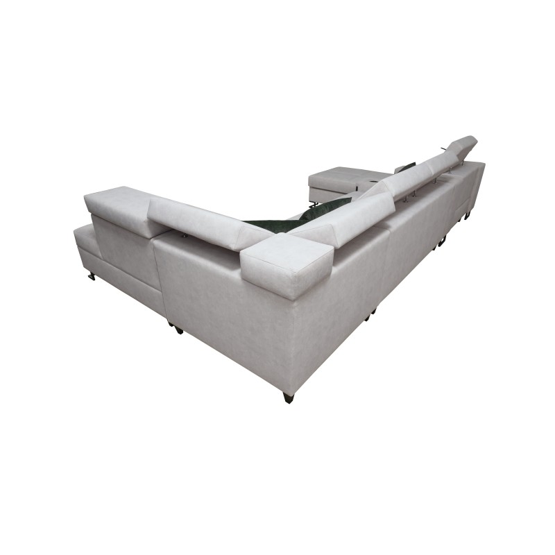 U-förmiges Ecksofa Avanti V mit Schlaffunktion, Lampe mit USB-Anschluss und Samtstoff, Whisper 5