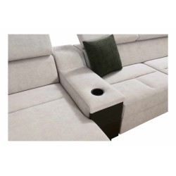 Sofá en forma de U Avanti V con función de cama, lámpara con puerto USB y tela de terciopelo, Whisper 9 + ecopiel negra.