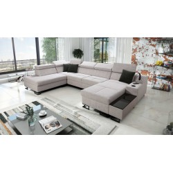 Luxury U-Shaped Corner Sofa Avanti VI with Sleeping Function - Velvet, Whisper 16