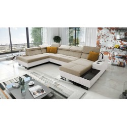 Luxus-Ecksofa in U-Form Avanti VI mit Schlaffunktion - Samt, Whisper 3 + Kunstleder