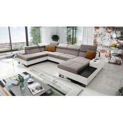Luxus-Ecksofa in U-Form Avanti VI mit Schlaffunktion - Velours, Whisper 5 + Kunstleder